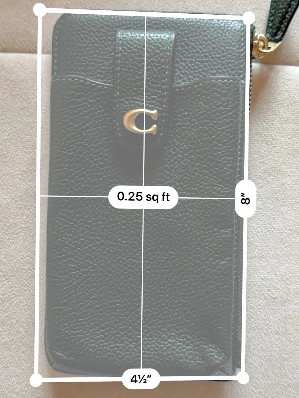 Coach Dark Green Pebbled Leather Zip Phone Wallet with Gold 'C'
